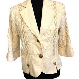 Vintage Inomix Germany Off white blazer‎ lace gold trim Germany 40 size Med